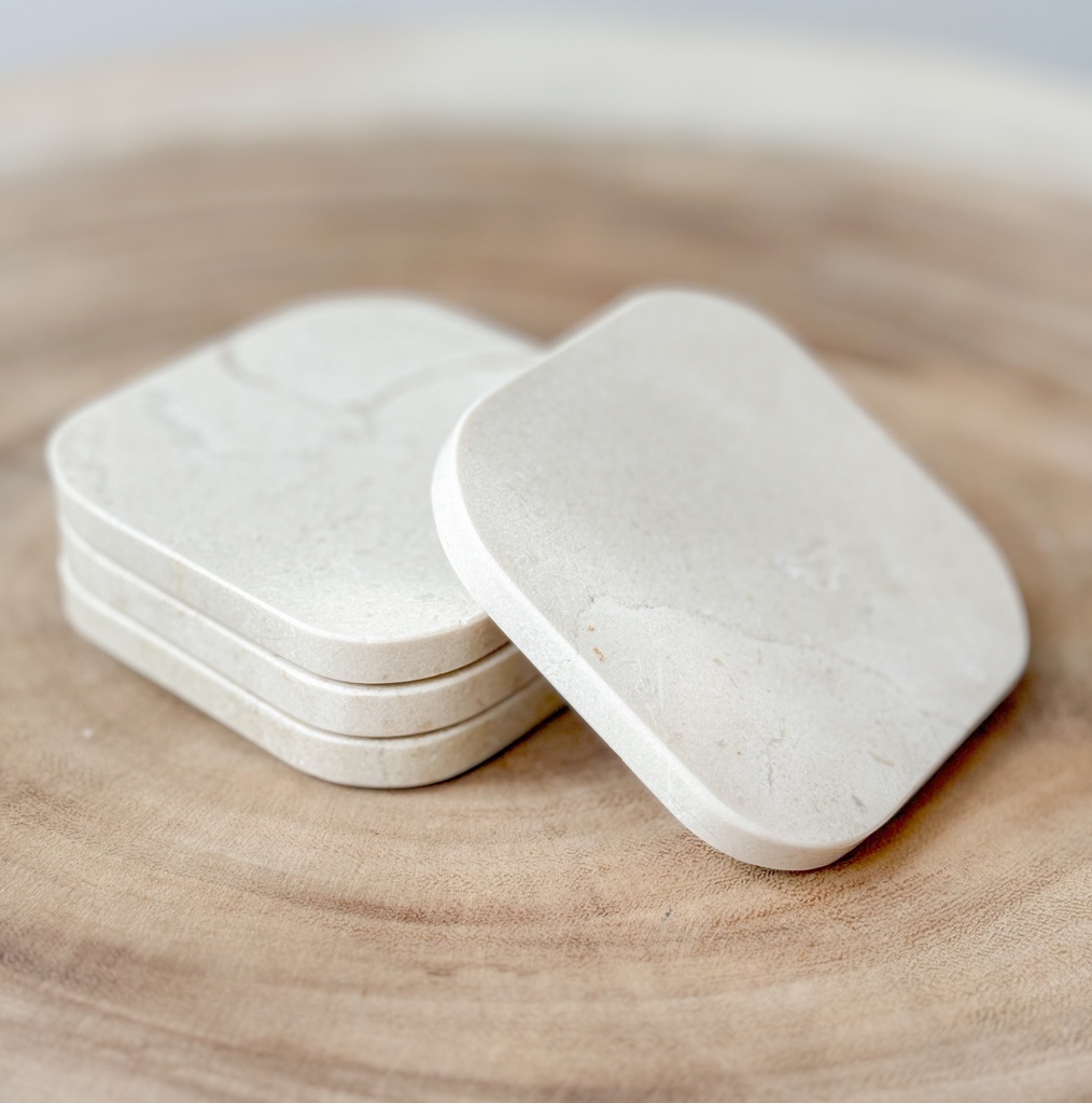 Sous verres en marbre carré arrondi Beige