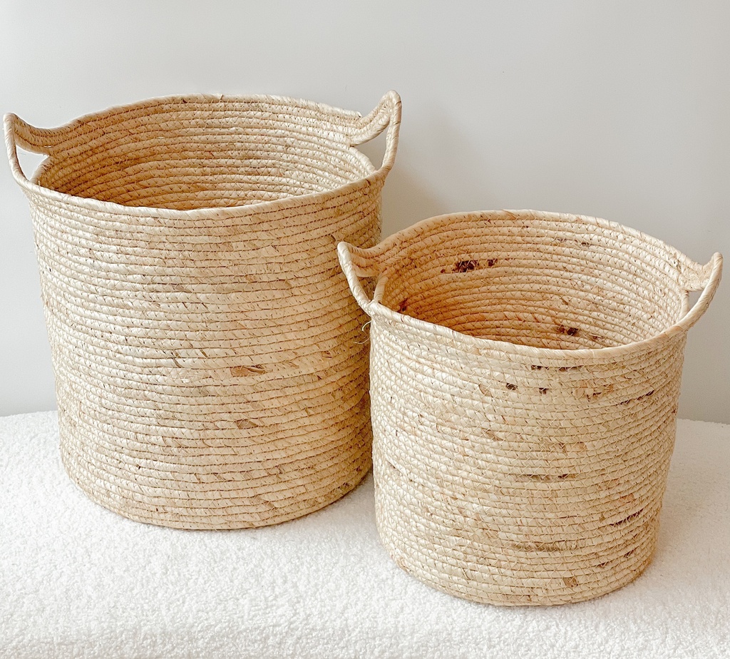Panier rond anses maïs naturel M