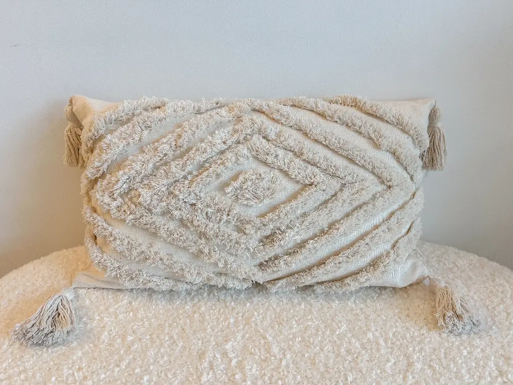 Coussin rectangulaire beige et motif