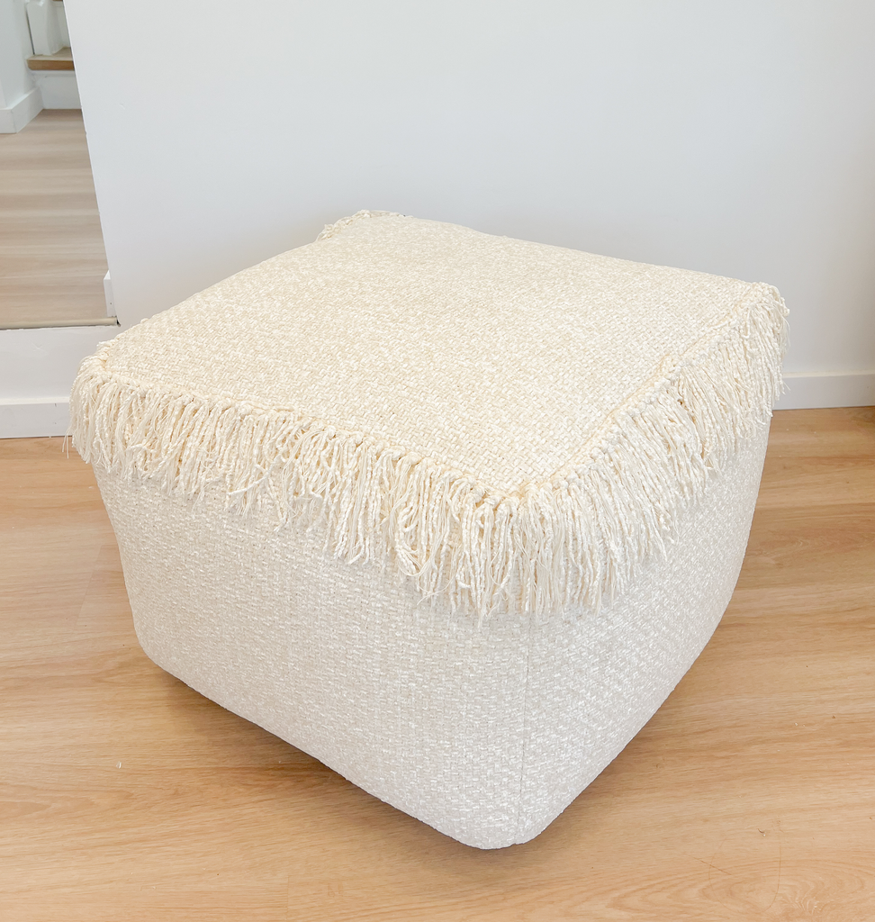 Pouf frange beige