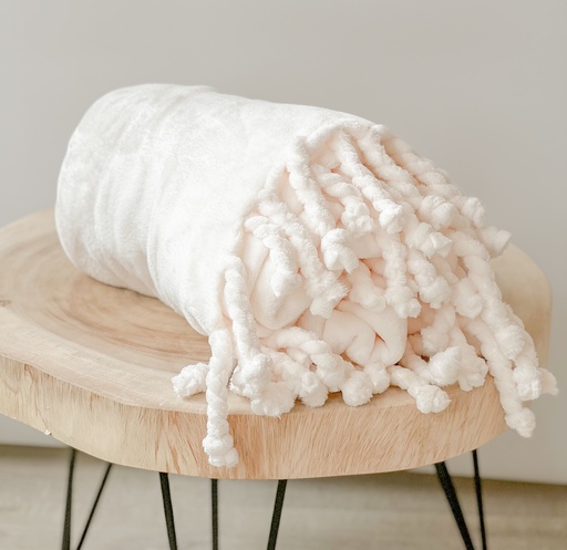 Plaid frange blanc