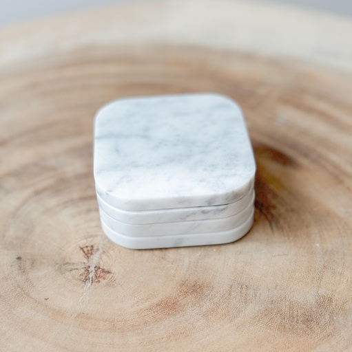 Sous verres en marbre carré arrondi Blanc
