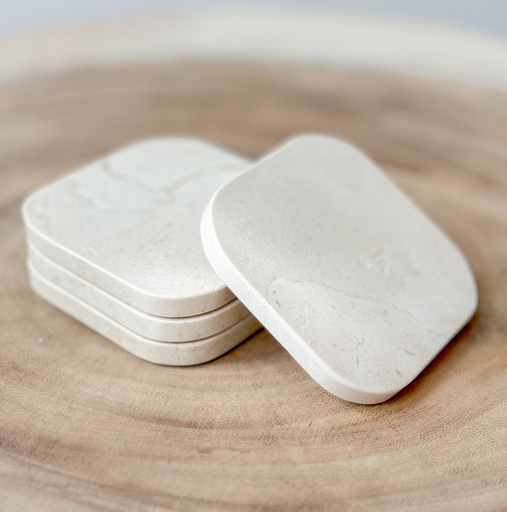 Sous verres en marbre carré arrondi Beige