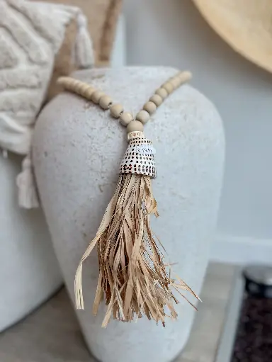 Collier coquillage perle bois