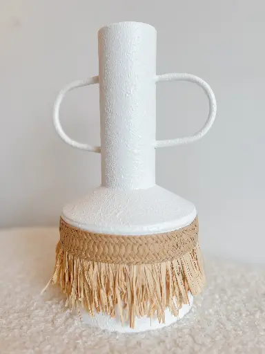 Vase Leïa blanc et raphia 